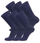 6 Pairs of Cotton Diabetic Non-Binding Neuropathy Crew Socks (Navy, Fits Mens shoe size 12-15/Womens shoe size 13-16)