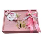 Little Surprise Box 15 pcs Premium Newborn Baby Clothing Gift Set for Girls | Gift Hamper for Newborn Baby for Boys,Girls | Pink Wooden Box Baby Essentials Clothe Gift Set for Newborn (0-6 Months)