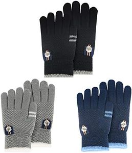 ORVINNER Kids Winter Gloves for Boys Girls, 3 Pairs Children Warm Wool Lined Gloves Toddler Thermal Knitted Mittens, A1 - Black / Navy / Grey Pack