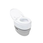 Camco Premium Portable Travel Toilet With Three Directional Flush And Swivel Dumping Elbow, Designed for Camping, RV, Boating And Other Recreational Activites (5.3 gallon, Frustration Free Packaging)