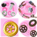 Mujiang Hand Tools Silicone Molds Construction Tools Fondant Mold Tire Gear Screw Nut Candy Mold For Cake Decorating Cupcake Topper Chocolate Resin Sugar Gum Paste Set Of 4