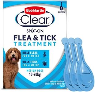 Bob Martin Clear Spot On Flea Treatment for Medium Dogs (10-20kg) - Kills Fleas & Ticks (3 Pipettes)
