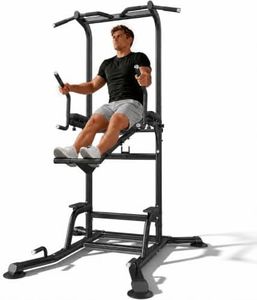 Heavy Duty Power Tower 800 LBS Capacity Pull Up Bar & Dip Station (Black-01)