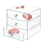 iDesign 35300 Makeup Organiser with Three Drawers, Sturdy Plastic Storage Box for Makeup, Accessories, Jewelry and More, Compact Dressing Table Organiser, Clear