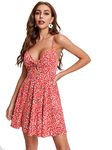 Aahwan Red Twist Peekaboo Front Tie Back Daisy Floral Print Mini Dress For Women's & Girls' (196-Red-S)