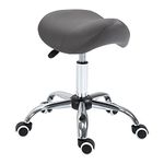 HOMCOM Cosmetic Stool 360° Rotate Height Adjustable Salon Massage Spa Chair Hydraulic Rolling Faux Leather Saddle Stool Mobility, Grey