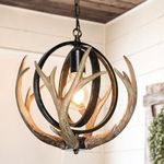 Debemenes Antler Chandelier, Rustic Farmhouse Chandelier with Resin 4 Antlers and Retro Metal Globe Chandelier Vintage Style for Dining Room, Kitchen, Hallway