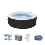 RELXTIME Inflatable Hot Tub Outdoor Blow Up Spa Built in Heater Pump 4 Person Portable Air Jet Round Hottub with 120 Bubble Jets and Built in Heater Pump, Tub Cover,Black