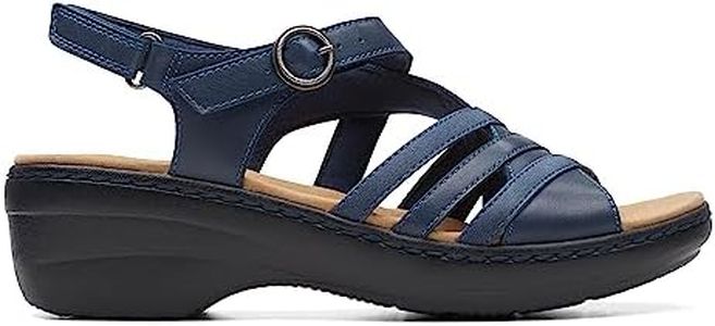 Clarks Women's Merliah Bonita Wedge Sandal, Navy Leather, 10