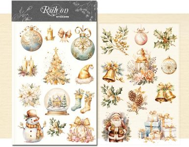 CATaireen Rub On Transfers Stickers 2 Sheets for Crafts Cloth Glass Acrylic Wood Furniture Small Vintage Junk Journal Supplies Scrapbooking Items Christmas Thanksgiving (Golden Christmas)