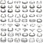 MJust 54Pcs Open Toe Rings Set for Women Men Adjustable Vintage Retro Knuckle Ring Toe Finger Tail Ring Beach Foot Jewelry, Metal, alloy