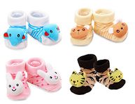 SHOP FRENZY kids unisex 3d face anti skid cotton booties for baby boy and girl (0-6 months) (Combo for 4)