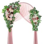 ROROUNE Wedding Arch Flowers Kit(Pack of 3)-2Pc Pink Arch Flowers and 1Pc 30" x 21Ft Wedding Arch Draping Fabric, Flower Swag for Ceremony Reception Backdrop Wedding Decoration