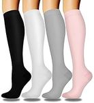 Aoliks 4 Pairs Knee High Compression Socks for Women & Men, Support Socks for Hiking Nurses Flying