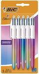 BIC 4 Colours Gradient Pens, Multi Coloured Pens All In One, Retractable Pens, Medium 1.0mm, Green, Blue, Red, Black, 5 Pens Per Pack, 1 Pack