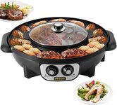 VEVOR 2 in 1 Electric Grill and Hot Pot BBQ Pan Grill and Hot Pot 2200W, Smokeless Hot Pot Grill with Dual Temp Control, Multifunctional Teppanyaki Grill Pot with Nonstick Coating for 1-8 People
