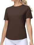 THE GYM PEOPLE Women's Workout Short Sleeve Breathable T-Shirts Athletic Yoga Tee Tops Brown