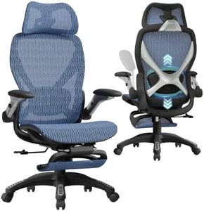 ELABEST X100 Ergonomic Office Chair with Footrest, Big and Tall Home Desk Chair with 5D Flip-Up Arms, Adjustable 3D Lumbar Support,High Back Rolling Computer Chair, Swivel Mesh Chairs (Oaxaca Blue)
