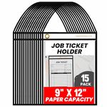 Officewerks Stitched Shop Job Ticket Holders with Strap, Heavy Duty 9" X 12" Clear Both Sides Plastic Sleeves with 1 Hole for Attaching to Machinery, File Cabinets, Racking, Hanging (15 Pack)