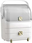 Furb Makeup Organisers - Waterproof Storage Box with Lid, Dustproof Cosmetic Vanity Cases with 2 Drawers, Multi-Function Desk Cosmetics Display Storage Box (White)