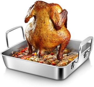 Herogo Small Roasting Pan with Beer Can Chicken Holder, 9 Inch Stainless Steel Square Baking Pans with BBQ Vertical Stand Rack for Baking Oven Grilling Smoker, Easy to Use & Dishwasher Safe