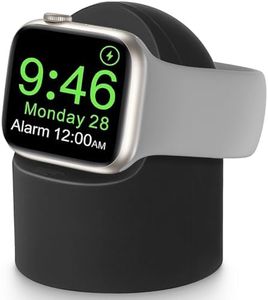 T Tersely Charger Stand for Apple Watch Series Ultra/9/8/7/6/SE/5/4/3/2/1, 45/44/42/40/38mm, Premium Silicone Charging Dock Station, Supports Nightstand Mode, Cable Management - Black