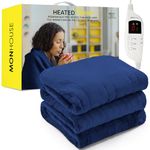 MONHOUSE Heated Throw - Electric Blanket - Digital Controller - Timer up to 9 hours, 9 Heat Settings, Auto Shutoff - Machine Washable - Single 130X160cm - NAVY