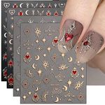 JMEOWIO 9 Sheets Moon Star Nail Art Stickers Decals Self-Adhesive Sun Nail Supplies Nail Art Design Decoration Accessories