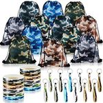 36 Pcs Tie Dye Camouflage Party Kit Camo Drawstring Bag Bulk Camouflage Military Rubber Keychain Silicone Camo Bracelet for Adult Kid Travel Paintball Camping Birthday Party Supplies (Classic Camo)