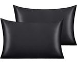 NTBAY Silk Satin Pillowcases - Satin Pillowcase for Hair and Skin, Pillow Cases 2 Pack with Envelope Closure, 50x75 cm, Black