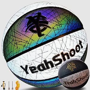 YeahShoot Holographic Basketball Size 7 with Pump Light Up Basketball Suitable for Teens and Adults Basketball Gifts(White and Blue)
