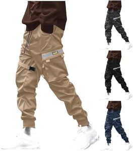 Bacrelax Mens Casual Cargo Pants Stretch Slim Fit Elastic Waist Drawstring Joggers Pants Tapered Sweatpants Multi Pockets