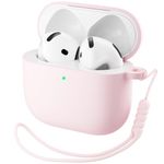 ORNARTO Compatible with Airpods 4 Case,Liquid Silicone Cover with Lanyard Soft Skin & Visible Front LED Protective Case for Airpods 4th Generation-Pink