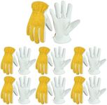 HANDLANDY Leather Work Gloves for Men & Women, Flex Grip Garden Gloves, Cowhide Working Glove for Wood Cutting, Construction, Gardening, Driving, Yard Work(Beige- Yellow, S(Pack of 6))