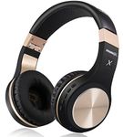 Riwbox XBT80 Bluetooth Headphones Over Ear, Hi-Fi Stereo Wireless Headset, Foldable, Soft Memory-Protein Earmuffs, w/ Built-in Mic and Wired Mode for PC/ Cell Phones/ TV (Black Gold)