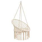 Beige Hammock Chair Macrame Swing,Hanging Cotton Rope Swing Chair, Comfortable Sturdy Hanging Chairs for Indoor, Outdoor, Home, Patio, Yard, Garden,Max Weight: 120KG