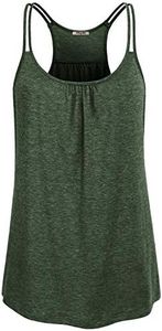 Hibelle Sleeveless Tops for Women, Workout Racerback Tank Tops Summer Casual Layering Camisole Tanks Scoop Neck Double Spaghetti Straps Cami Pleated Aline Flowing Fancy Heathered Green Large