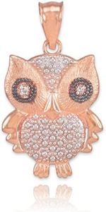 Animal Kingdom 10k Two-Tone Rose Gold Diamond Owl Bracelet Charm, 1 40 gram, White Gold Rose Gold, Diamond