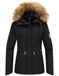 Wantdo Women's Waterproof Ski Jacket Hooded Winter Snow Coat Mountain Snowboarding Jackets Insulated Fleece Parka, Black, Large