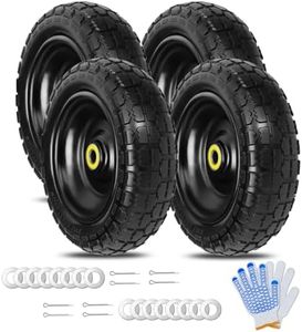 Cenipar 13" Flat Free Tires 4.00-6, 4-Pack Solid Rubber Wheelbarrow Tires with 5/8" Axle Bore Hole & 2.1" Offset Hub, 3.15" Wide Heavy Duty Replacement Wheels for Garden Cart, Hand Truck, Trolley