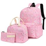 Rabbit Girls School Backpacks for Kids Teens, 3-in-1 School Bag Bookbags Set with Lunch Bag Pencil Case (Pink)