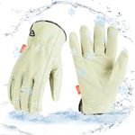 Vgo 0°C/32°F Winter 3M Thinsulate Lined Leather Work Gloves for Men,Waterproof Insulated Work Gloves(M,Cyan,PA9501FW)