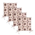 OHS 4 Pack Seat Pads Garden Chair Cushions Tile Print, Soft Comfy Indoor Outdoor Seat Cushions with Ties for Garden Furniture Bistro Chairs Kitchen Dining Chair Cushions, Natural - 40 x 40cm