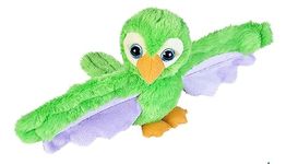 Wild Republic Huggers Soft Toy Slap Bracelet, Gifts for Kids, Green Parrot Plush Toy 20 cm