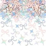 Cyodoos 100 Pcs Pink Bows & Laser Star Confetti Girl Party Decoration Baby Shower Engagement Party Decoration Table decoration Supplies