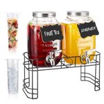 1 Gallon Glass Drink Dispensers with Stand, 2 Pack Beverage Dispenser for Parties, Lemonade Dispenser with Ice Cylinder, 18/8 Stainless Steel Spigot, Great for BBQ, Picnic, Party