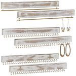 MyGift 6-Piece Set Wall Mounted Rustic Whitewashed Wood Jewelry Racks for Necklaces, Earrings, Bracelets