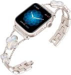 Vamyzji Compatible with Apple Watch Band 42mm 41mm 40mm 38mm Bling Luxury Elegant Charms Jewelry Metal iWatch Band for Apple Watch Series 10 9 8 7 6 5 4 3 2 1 Se for Women Girls(Starlight)