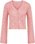 Womens Cardigan Summer Long Sleeve Button Up Knit Shrug Bolero Pink XXL