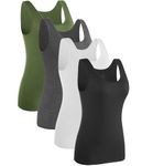 Knuffnee Women Tank Tops Basic Vest Top Sleeveless Cami Undershirt 4 Pack Army Green/Dark Grey/White/Black XL